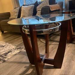 2 Glass wooden side tables