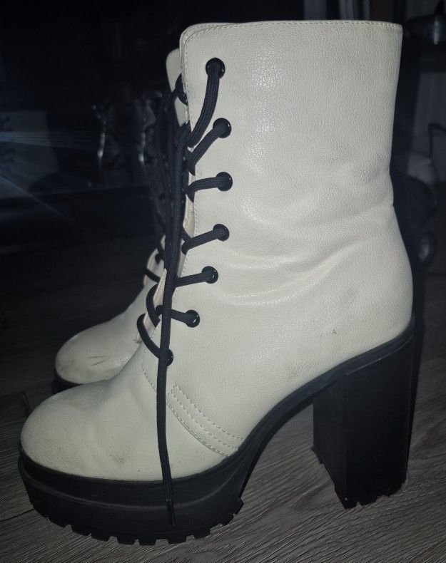White Leather Boots size 8
