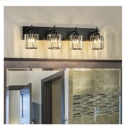 Orillia 28 in. 4-Light Black Bathroom Vanity Light with Crystal Shade Wall Sconce Over Mirror - New