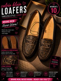 Beautiful Calvin Klein Logo Loafers Women’s Size 10 Brown Monogram Slip On
