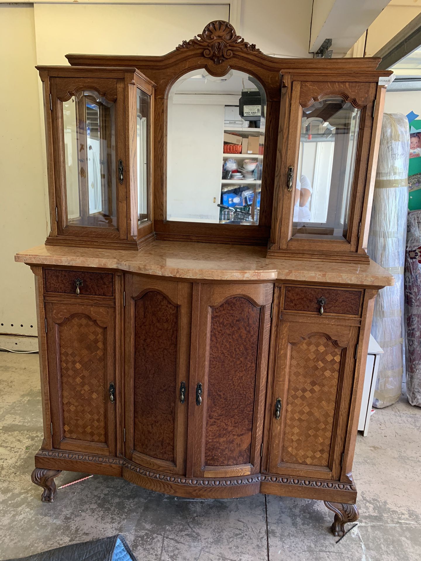 Antique China Cabinet with Marble Top