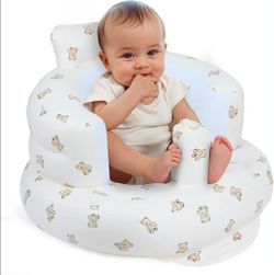 EKEPE Inflatable Baby Seat Beige w/ Brown Bear Print Portable Built in Pump NEW