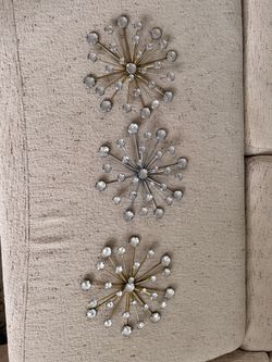 Set of 3 Starburst Wall Sculptures in Gold and silver