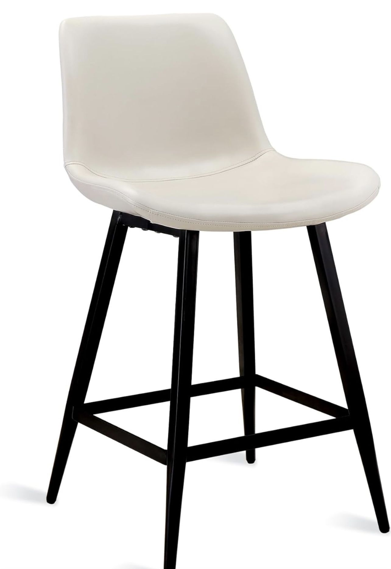 24 inch Counter Stool, 1- Modern Bucket Barstool, Barstools with Back and Footrest, Faux Leather Bar Stools for Kitchen Island Restaurants, Antique Wh