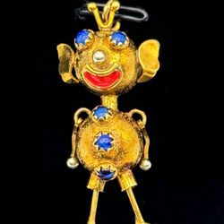 Vintage 18k solid yellow gold Alien 1CTW blue Lapis stone Italy charm pendant