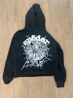 Sp5der Black N White Hoodie with Web Graphic • Size Small