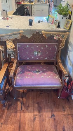 Solid Wood Bench With Needlepoint 