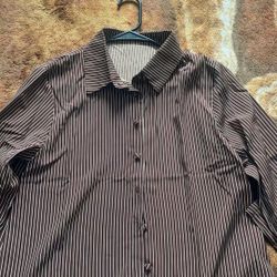 Brown and White Striped Button-Up Shirt #striped