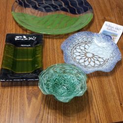 Vintage Lot Of Art Glass Signed Pieces Candy Dish Platter Plate Dish