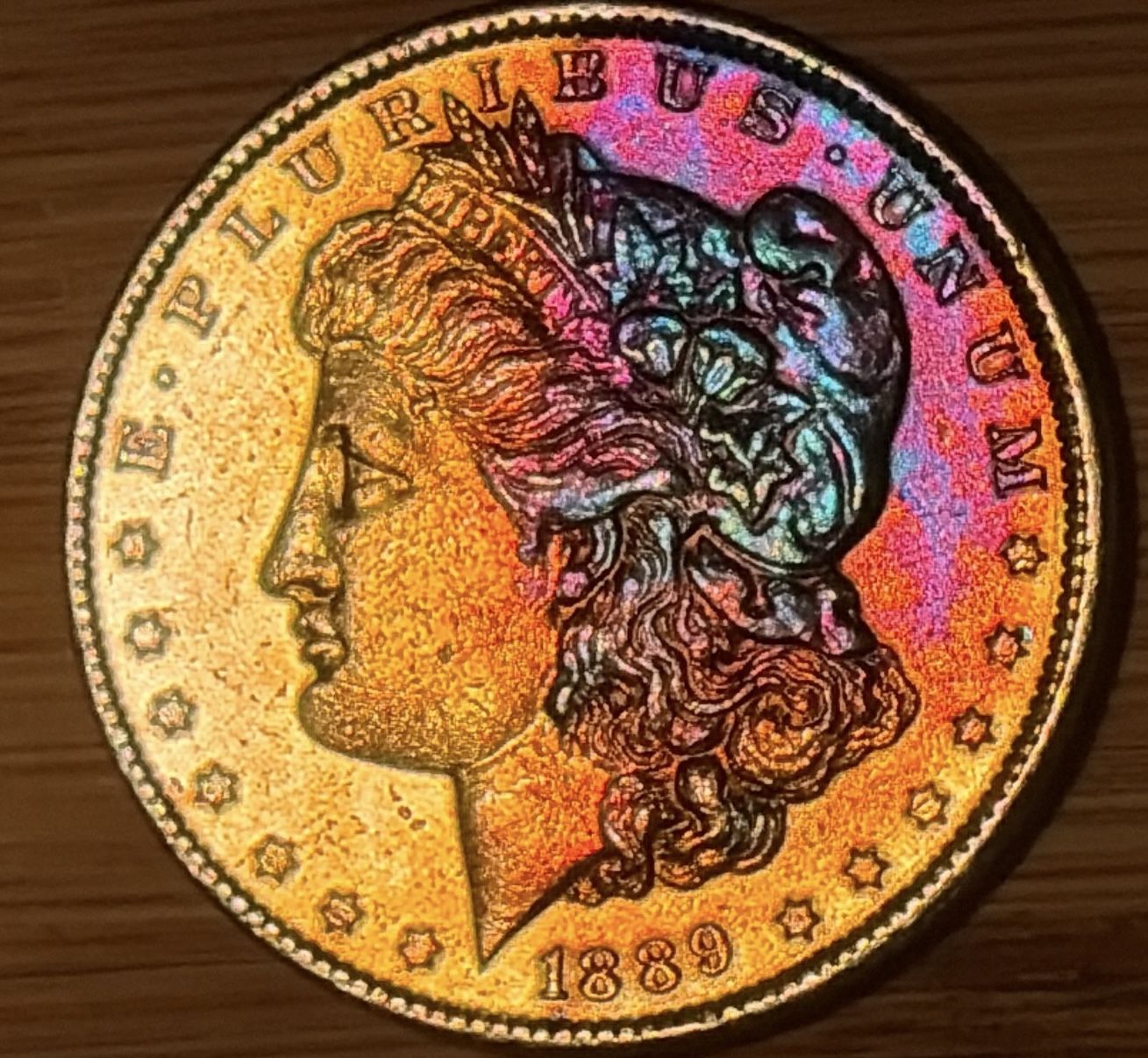 GORGEOUS RAINBOW TONED 1889 MORGAN SILVER DOLLAR! LOOK!!ππ