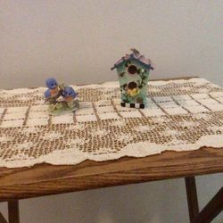 Ceramic Birdhouse With Bluebird Statue