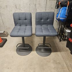 Set of 2 Modern Swivel Bar Stools / Counter Chairs – Blue Fabric