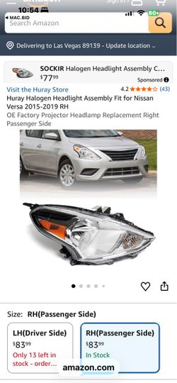 Nissan Versa Halogen Headlight Assembly 2015-2019