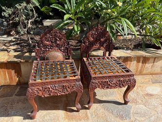 Pair of Ornate Hand-Carved Wood Chairs – Restoration Project
