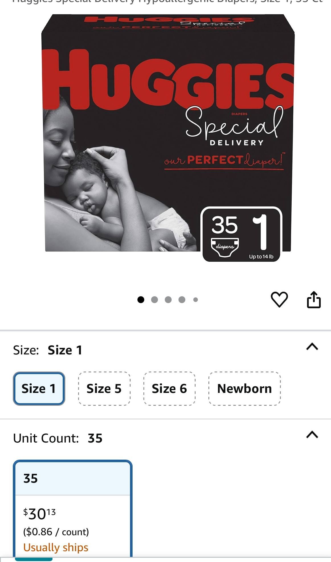 Huggies Special Delivery Hypoallergenic Diapers, Size 1, 35 Ct