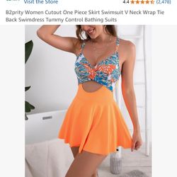 Women Cutout One Piece Skirt Swimsuit V Neck Wrap Tie Back Swimdress Tummy Control Bathing Suits