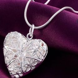 925 Sterling Silver Heart ❤️ Photo Frame Pendant Necklace 