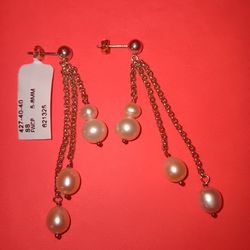 Sterling Silver White Pearl Earrings Dangle Posts New