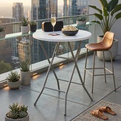 Homy Casa ALIN 31.5" Folding Bar Table Modern Round Pub Table White