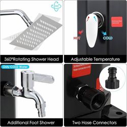Outdoor Solar Shower, 10.6 Gallon/16 Gallon Solar Heated Shower with Shower Head and Foot Shower Tap, 2 Section Pool Shower with Protective Cover for