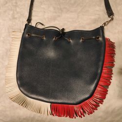 Leather purse, red white & blue