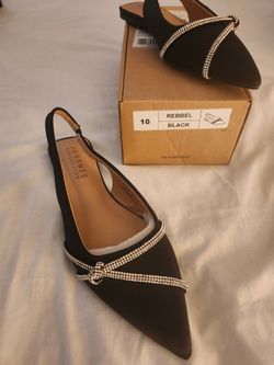 NEW FANCY PARTY SHOES BLK W/RHINESTONE FRONT SIZE 10  $30.