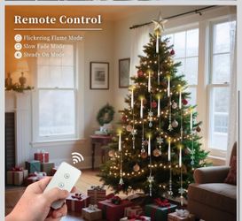 Everloria 12Pcs Christmas Tree LED Candle, Flameless Taper Candle Lights with Remote Control, Metal Hooks, Crystal Xmas Ornament, Battery Operated Han