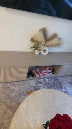Light Wood TV Media Console with Fluted Doors
