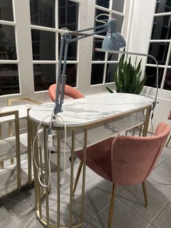 Pink Velvet & Gold Desk Set Complete Set