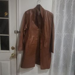 Brown Leather Women's Long Jacket 