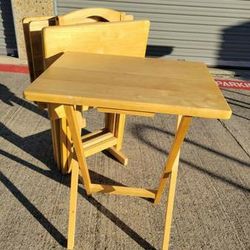 4 Set Wood TV Dinner Tray Table Set w/ Storage Rack