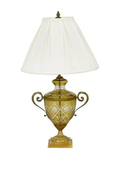 Ethan Allen Amber Cut To Clear Glass Table Lamp