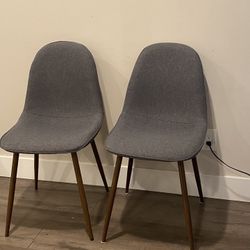 Set Of 2 Mid Century Modern Dining/Accent Chair With Sturdy Black Metal Legs And Gray Upholstered Seat 