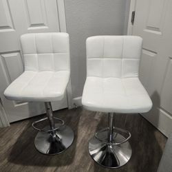 White Adjustable Bar Stools With Chrome Base (Set Of 2)  