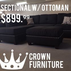 Black Sectional W/ Ottoman 