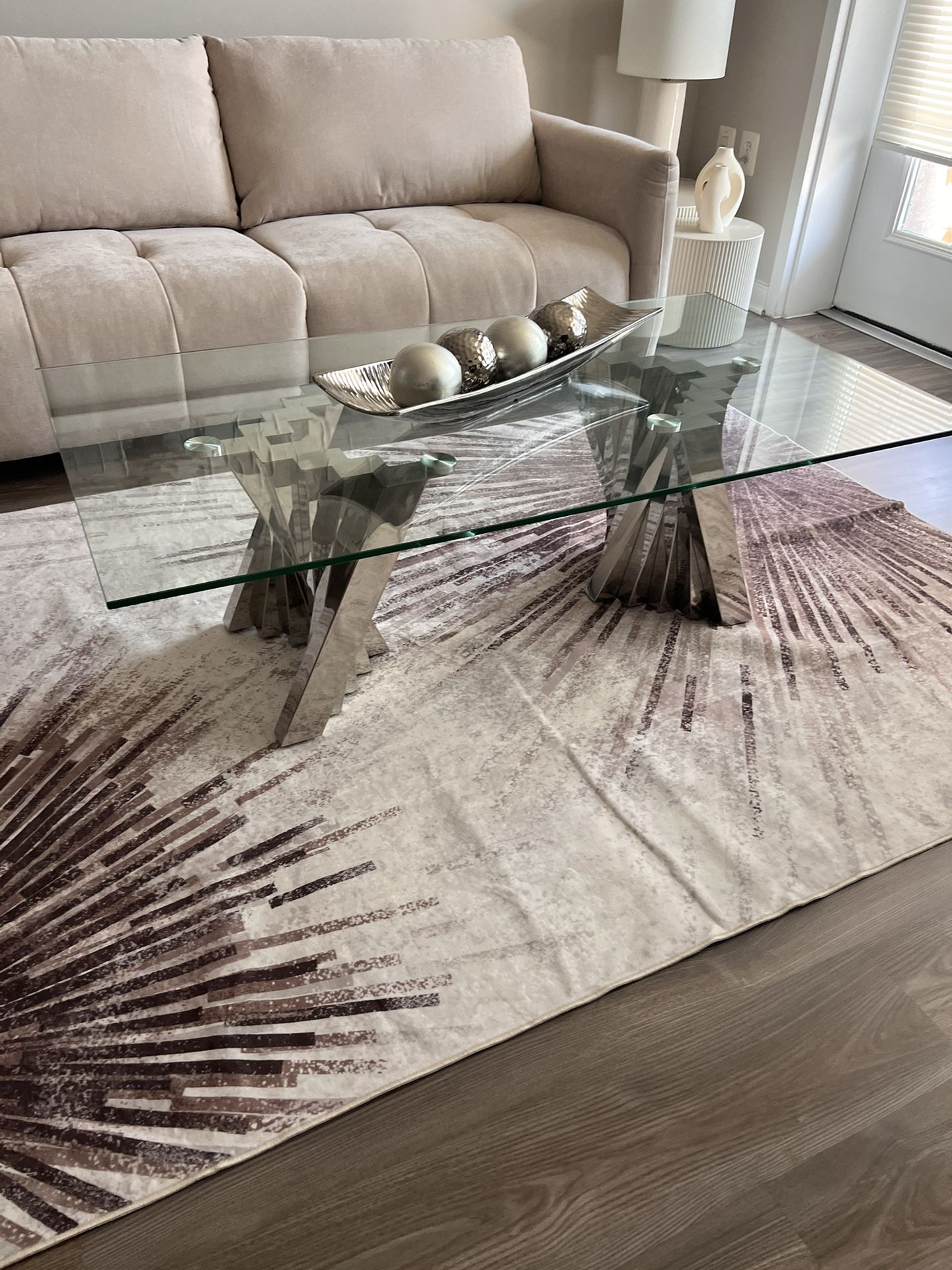 Rectangular 51 ‘ Beautiful Glass & Sliver Stainless Steel Coffee Table