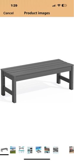 New in Box SERWALL 47 Inches Backless Outdoor Bench for 2-Person, Grey Curved Bench Seat for Comfort, All Weather HDPE Bench with Wood Grain Texture f