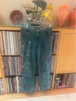 DRAMATIC PRICE DROP: NWOT, VTG. CHRISTINE PHILLIPE L’IMAGE, TEAL WASH over ONE-of-a-KIND BEADWORK/EMBROIDERY, generous 8