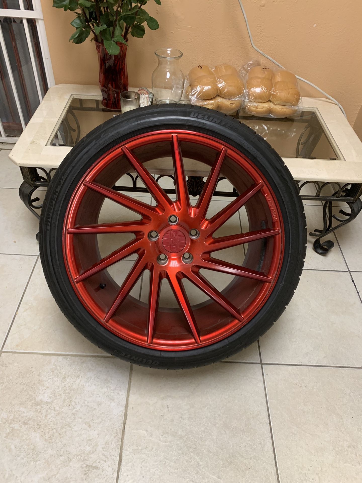 SPDline 20” staggered wheels rims with tires (vossen rep) candy red