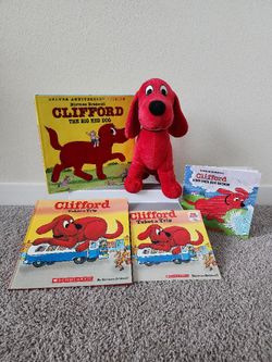 Clifford the Big Red Dog lot of 4 books and soft stuffed 