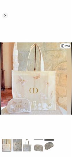 Christian Dior embroidered cream tote bag and pouch set