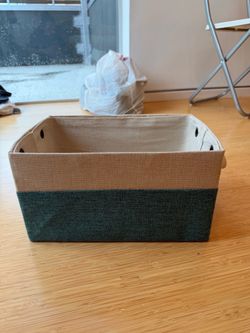 Fabric Storage Bin – Tan & Green with Handles
