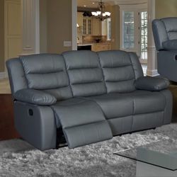 Brand New Grey Leatherette Recliner Set 3 Piece Sofa Live Seat Chair 