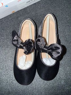 Girls Black Velvet Mary Jane Flats with Bow