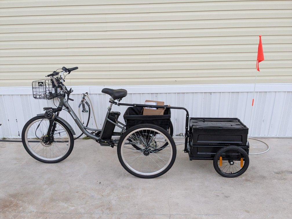 grey electric tricycle like new 20mph top speed w trailer & spare parts + bike cover