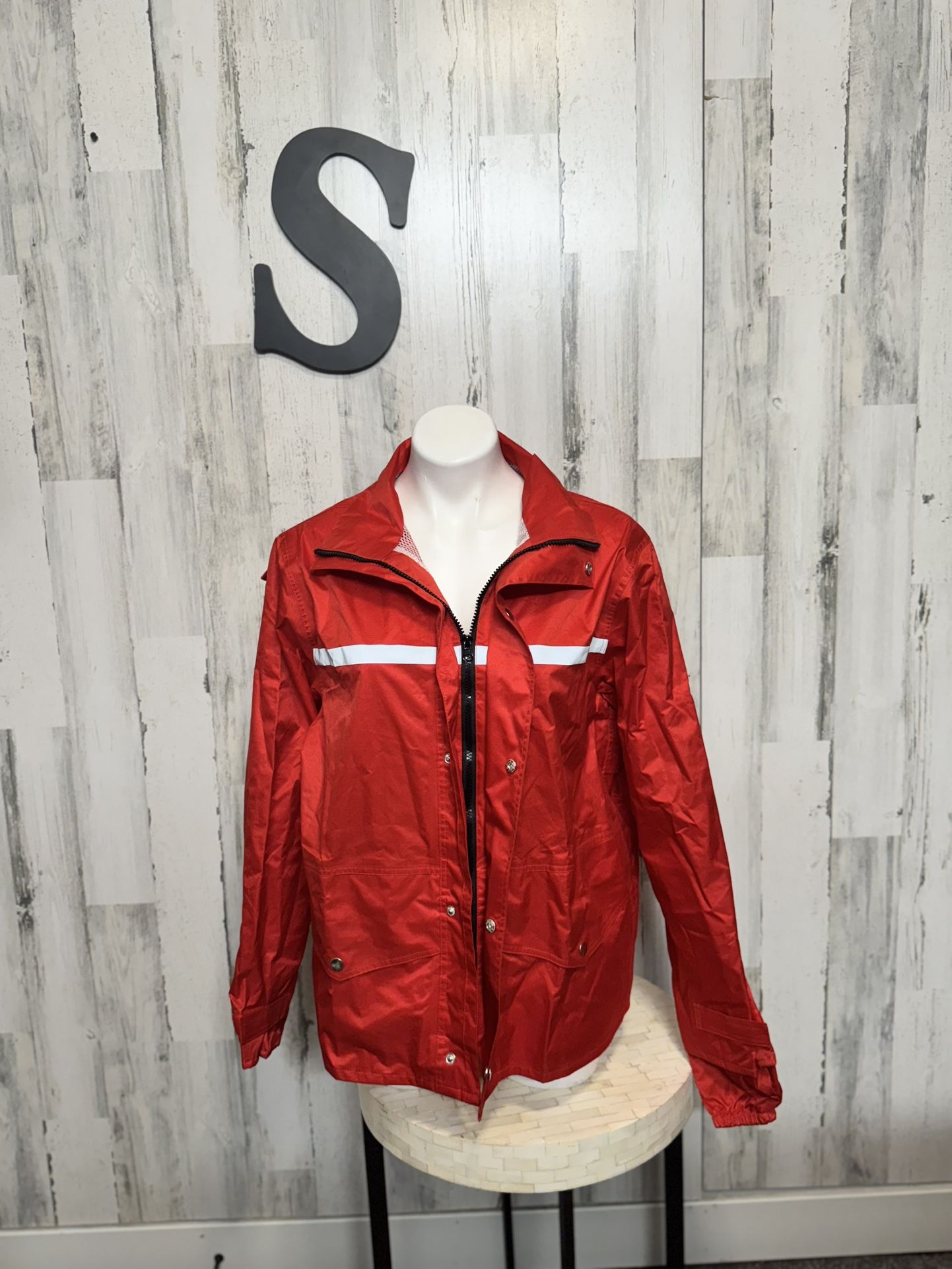 Red rain jacket size small