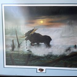 Framed Lithograph “North American Moose” By Lloyd Hovland