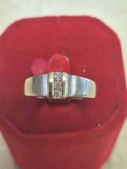 14k Two Tone Gold 3 Diamond Men's Wedding Band Ring