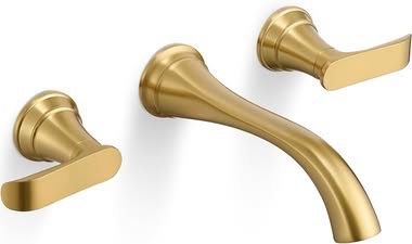 Brushed Gold Wall Mount Tub Filler, Brass Bath Tub Faucet Set | High Flow, 2 Handles 3 Hole,8 Inch
