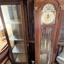 Grandfather Clock & Wooden Glass Shelves 